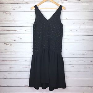 Tibi Black Sleeveless V-Neck Dress with Beaded Bodice